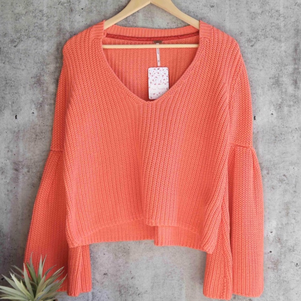 Free People Damsel V-Neck Longsleeve Cable Knit Pullover Sweater